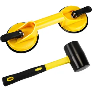 Floor Gap Fixer Tool Kit for Laminate Floor Gap Repair Aluminum Heavy Duty Suction Cup and Rubber Mallet Set for Floating Wood Floors and Moving Glasses(Yellow)