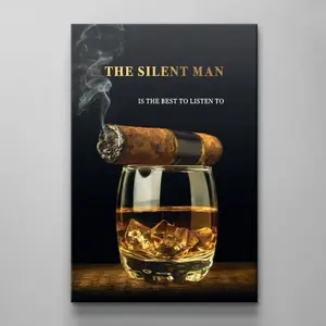 Real Men's Wall Art, Cigar Poster With Actions Over Words Theme, Motivational And Inspirational Wall Art For Authentic Living
