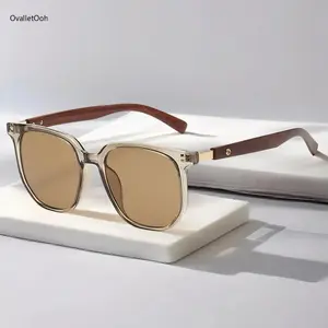 Women's Retro Geometric Tortoise Shell Sunglasses, Wood Grain Frame Korean Style UV400 Protection Trendy Shades for Daily OOTD