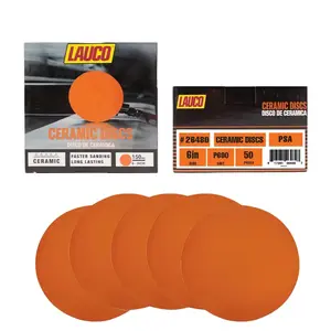 600 Grit (Box of 50) - 6” Premium Ceramic Orange PSA Discs - No Hole, self Adhesive Random Orbital Sander Discs for Sanding Polishing on Fiberglass, Metal, Wood