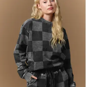 Adult Unisex Crewneck - Black Denim Check