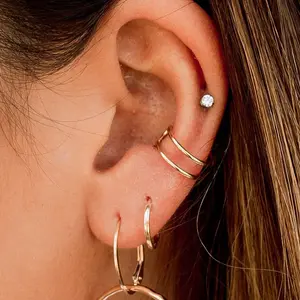 14k Gold Filled Double Bar Ear Cuff – No Piercing, Adjustable Handmade Earring