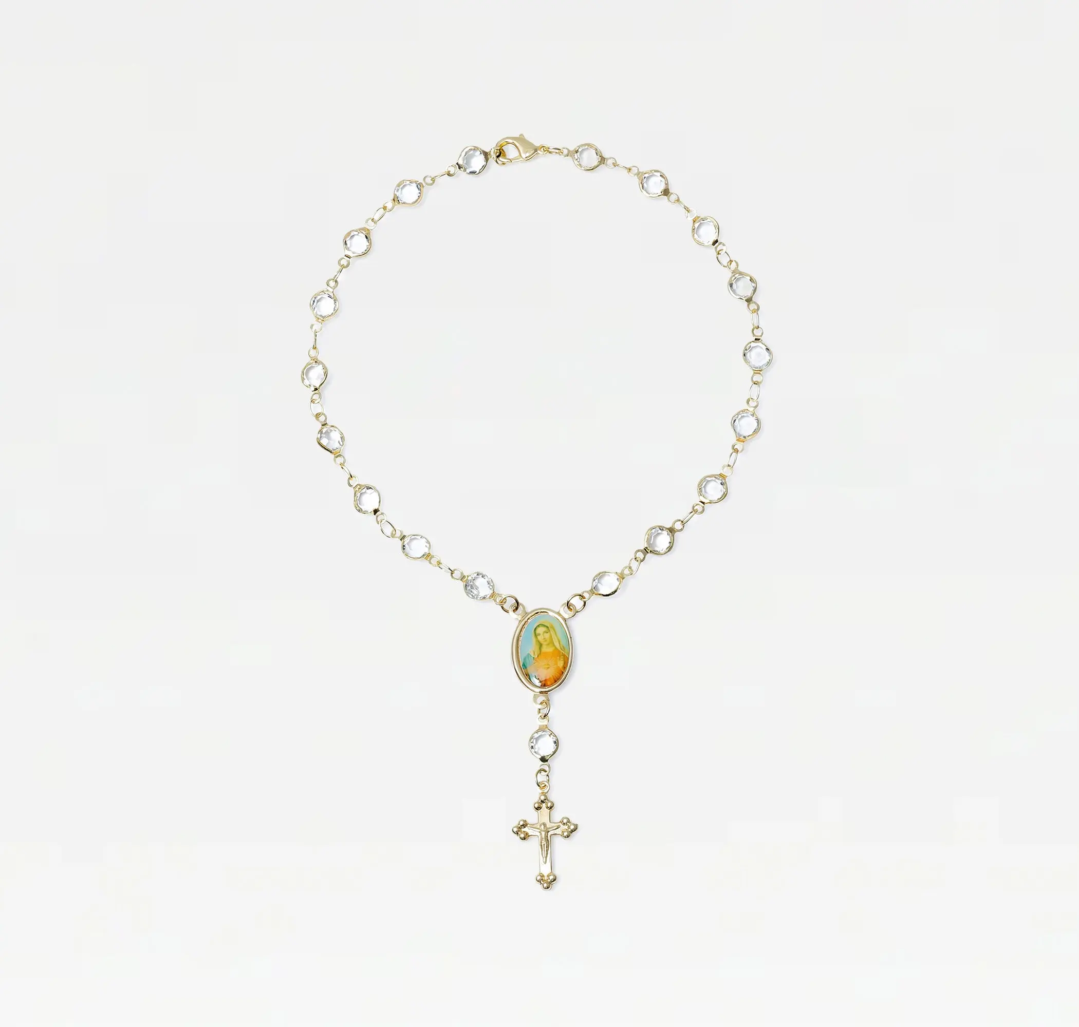 The Clear Rosary Anklet | 18KT Gold-Plated Clear Bead Rosary Anklet