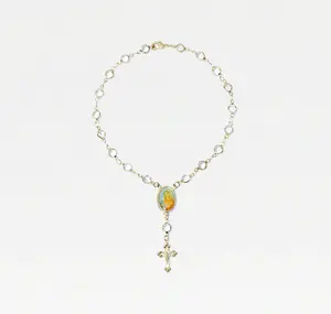 Clear Rosary Anklet 11" Length 18KT Gold Plated Basae Metal Elegant Design with Clear Rosary Charm for Subtle Style