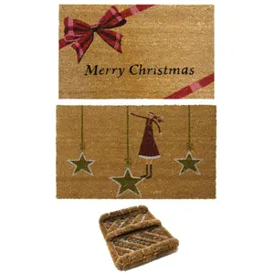 Rubber-Cal "Christmas Doormat Kit" - 2 Coir Christmas Door Mats & 1 Boot Scraper