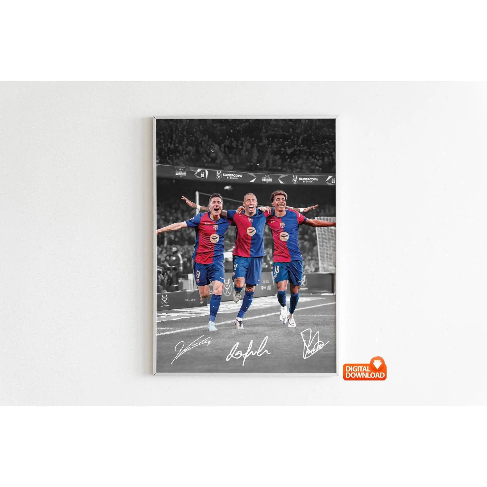 Robert Lewandowski Poster,Lamine Yamal Poster, Raphinha Poster, Signed Football Poster, Gift For Fans ( Unframed - Print Only )