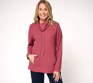 Susan Graver Weekend Waffle Knit Draped Cowl Neck Top
