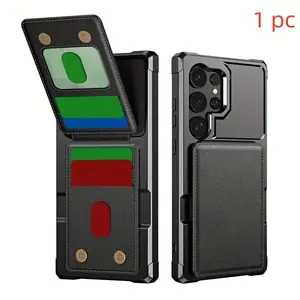 Magnetic Card Wallet Phone Case with Holder, Shockproof Phone Protective Cover, Phone Accessory Compatible with Samsung Galaxy S25 S24 S23 S22 S21 Ultra S25 S24 S23 Plus S23FE S24FE Protector