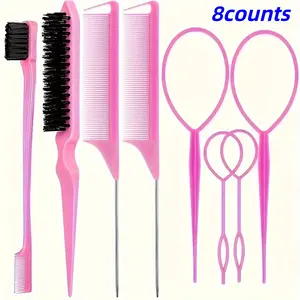 Hair Styling Tool Set, 8 Counts/set Hair Comb & Hair Styling Tool, Heatless Styling Tool for Women & Girls, Hair Styling Accessories, Detangling Brush, Hair Brushes, Hair Grooming Kit, Hair Tools, Hair Care Styling, Heatless Haircare