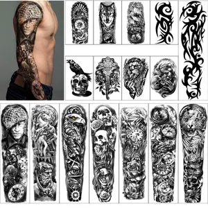 Full Arm Temporary Tattoos 8 Sheets and Half Arm Shoulder Waterproof Tattoos 8 Sheets, Extra Large Tattoo Stickers for Men and Women (22.83"X7.1")-USA