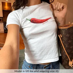 Chilli Pepper Baby Tee, Y2K Graphic Tee, 90s Crop Top, Coquette Baby Tee, Hot Stuff Shirt, Baby Tee Women, Gift For Her, Retro Aesthetic Tee