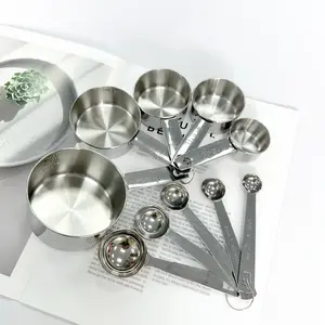 10 piece stainless steel measuring cup spoon set with scale kitchen measuring tool, suitable for cooking, baking, coffee, dishwasher washable