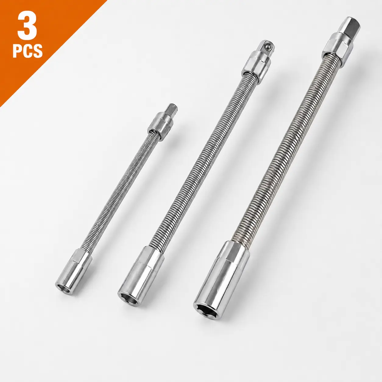 3PCS Flexible Extension Shaft Set - Universal Bendable Socket Adapter, Automotive Maintenance Tools with 1/4, 3/8, 1/2 in Multi-Size Drive Ends for Mechanics in Tight Spaces
