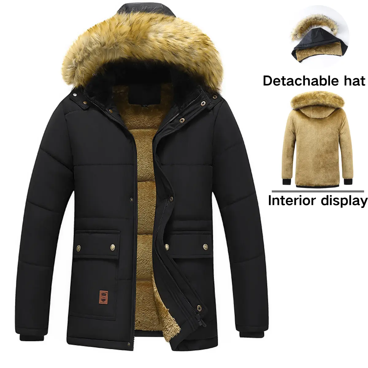 Thickened Warm Windproof Jacket with Detachable Hat for Outdoor Camping Hiking