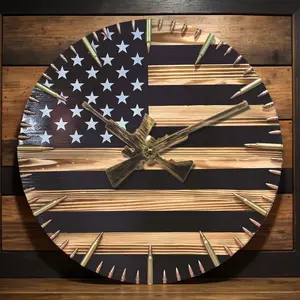 Bullet Watch We The People American Flag Handmade 15.5 Inch Wall Clock with Laser Engraved Stars for Patriotic Decor