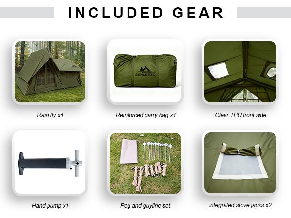 SENLEETO 4-Season Inflatable Family Tent AC Ready with Stove Jack Windproof Oxford Fabric Camping Pump for 8-10 People Spacious Two-Room Layout Foldable Electric Scooter Seat and Storage Stadium Back Support Port Heavy Duty Double Layer Cot Chair Cooler B