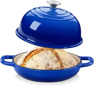 Enameled Cast Iron Dutch Oven for Bread Baking,5 QT Round Bread Oven Pot with Dome Lid for Sourdough, Roasting,Braising(Blue)