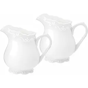 2Pcs Vintage Pure White Ceramic Creamer with Handle 6 Oz Coffee Milk Creamer Pitcher