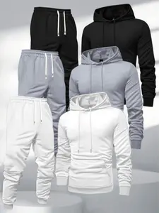 Unisex 6-Piece Basic Hoodie & Jogger Set | 3-Color Casual Streetwear Tracksuit | Versatile Everyday Apparel | Comfortable Fleece Loungewear Set | Stylish Everyday & Loungewear | Relaxed Fit 3-Color Hoodie Set