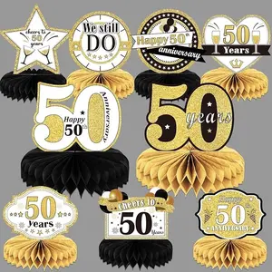 9 Pieces 50th Anniversary decorations 50th Birthday Centerpieces for Tables Decorations Cheers to 50 Years Honeycomb Table Topper Happy 50th Anniversary Decorations