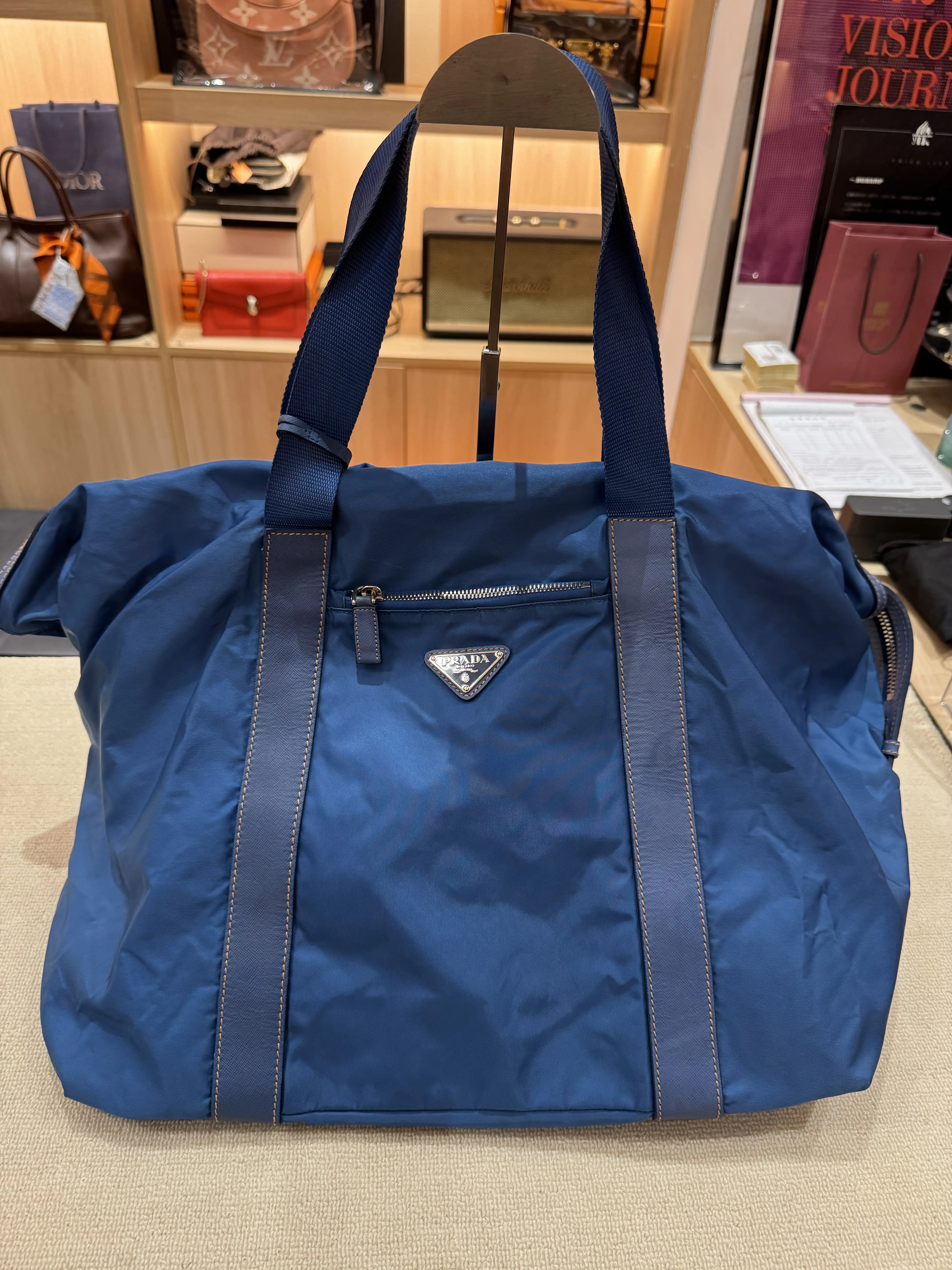 Pre-owned PRADA Nylon Weekender Tote Blue