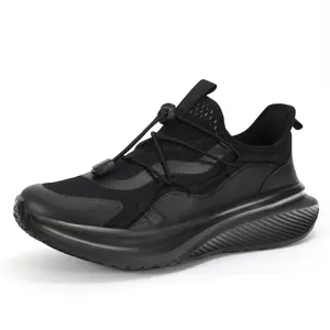 Men's Supportive Running Shoes Cushioned Athletic Sneakers All Black Shoes - blackshoes