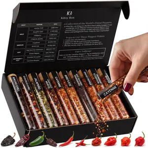KITSY BOX Crushed Chili Pepper Flakes Variety Pack, 10 Pepper Blends from Mild to Extra Hot, Ghost Pepper & Carolina Reaper, Seasoning for Pizza, Sauces, Soups, Grilling, BBQ, Gourmet Spice Gift Set for Men and Food Lovers