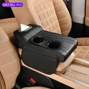 Car armrest pad, multi-functional 4-in-1 car armrest box heightening pad, armrest pad protective cover with side storage bag, tissue box and two cup holders