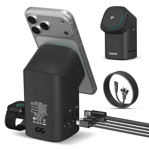 RESSONIC Wireless Charging Station 6 in 1 Magnetic Charger, USB-A USB-C Hub Qi2 Certified Fast Charging for iPhone 17/16/15/14/13/12 Series, Earbuds & Smartwatch