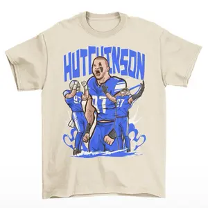 Aidan Hutchinson Cartoon Style Detroit Football T-Shirt - Men’s Adult Sizes, 100% cotton tee, unisex style