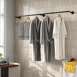 Industrial Pipe Laundry Rack - Hangable, Adjustable, Waterproof Metal Wall-Mount Shelf for Hanging Clothes, Hats, Bags, Scarves, 10-15 Kg Load Capacity, Easy Installation Home Storage Solution for Laundry Room