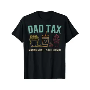 [100% Cotton] Men's Dad Tax Graphic T-Shirt - Humorous "Making Sure It's Not Poison" Print with Fast Food & Coffee Cup Design, Ultra-Soft Cotton, Breathable Moisture-Wicking Crew Neck Tee for Casual Summer Streetwear,   Golf Gift T-Shirt For Men and Women
