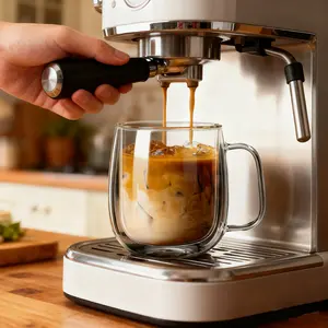 High Borosilicate Dual-Layer Double Wall Glass Cup, Home Use Transparent Insulated Water Cup, Large Capacity with Handle, Prevents Burns, Premium Drinking Glasses, Durable Glass Cup, Drinkware