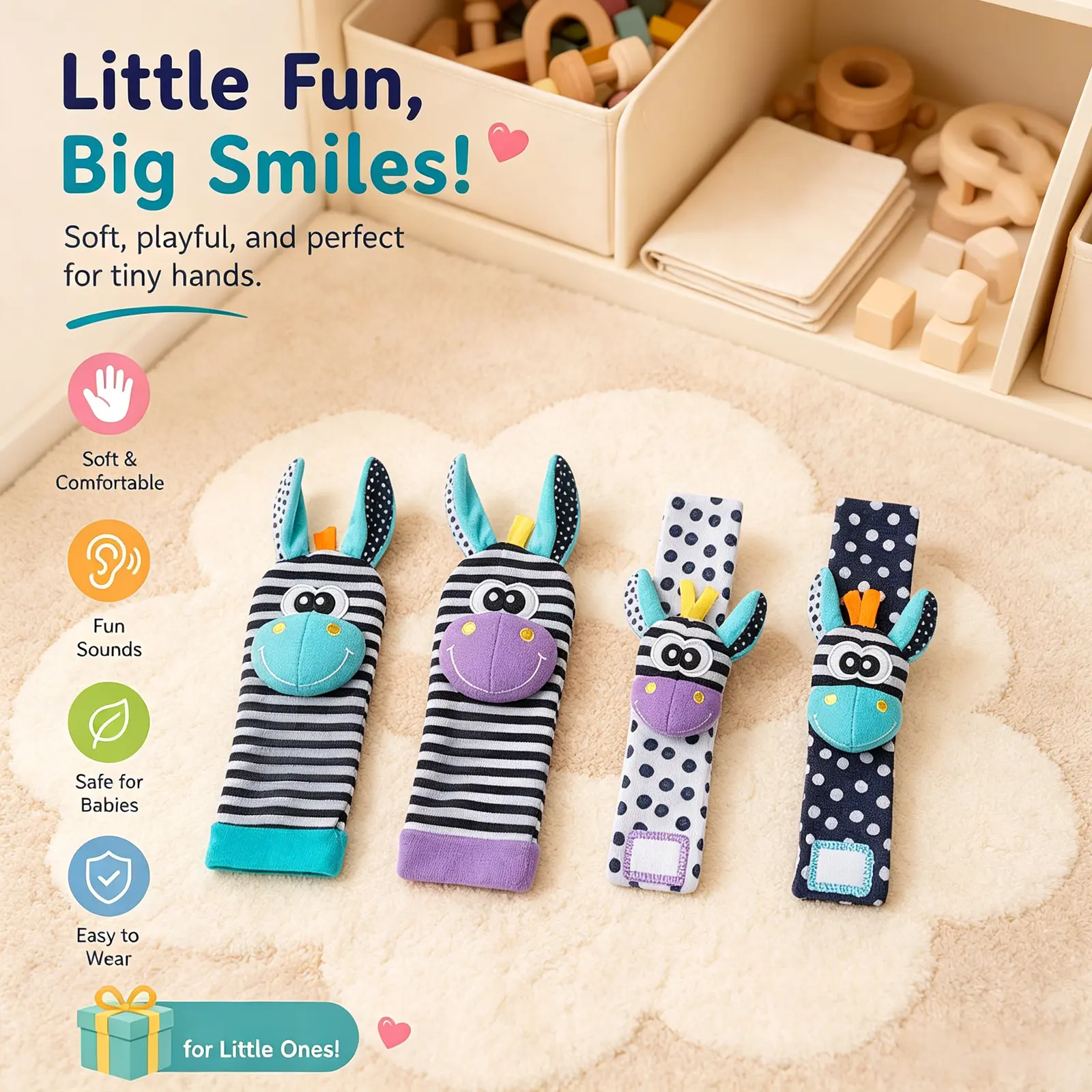 Toy Cute toys for 0-6 month old babies: wrist rattles and foot finder socks set, soft sensory toys, newborn gifts, lullaby toys for 6-12 month old babies, talking and dancing cactus toy. Play