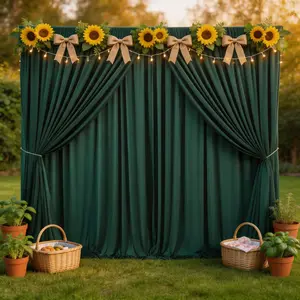 Dark Green Curtain Backdrop Drapes 5ft x 10ft 4 Pcs, Soft Draping Polyester with Beautiful Fall for Wedding Ceremony, Bridal Shower, Holiday Photo Background