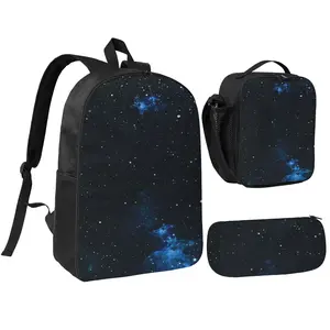 Galaxy School Backpack and Lunch Bag Pencil Case 3 Pieces High School Bag 17 Inch Lightweight Backpack Sets Hiking Rucksack