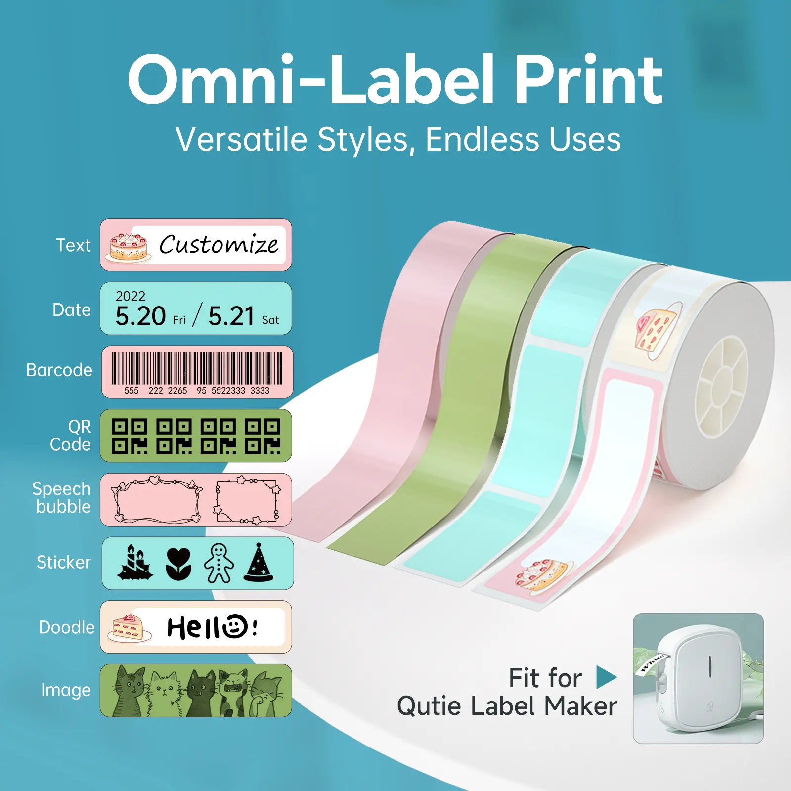 Label Tape Roll, Continuous Refill (15mm x 4m) - Qutie Self-Adhesive Paper for Bluetooth Label Printer