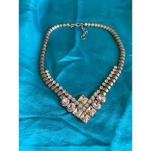 90s Vintage Banana Republic Silver Tone Box Chain Rhinestone Necklace