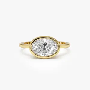 1.50 Ctw East West Oval Shaped Lab Grown Bezel Setting Modern Engagement Ring, Lenora