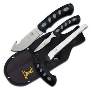Elk Ridge Field Dressing Kit, 3-Pack Knife Set with Sheath, Gut Hook, Caping Knife, Saw for Camping, Gifts for Husband