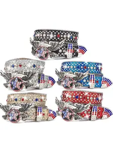 Punk Style Belt with American Eagle Stripes, Embellished with Rhinestones and Sequins, Unisex Fashion Accessory, Perfect for Daily Wear and Parties