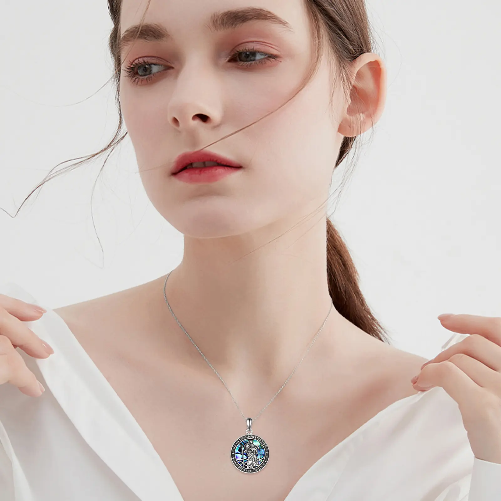 Saint Christopher Necklace for Men Women, Sterling Silver St Christopher Medallion Travel Protection Pendant Necklace Jewelry for Boys