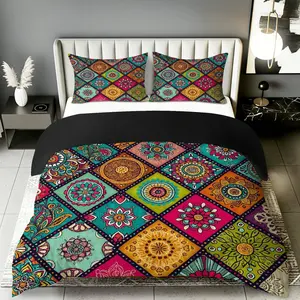3-Piece Quilt Set, Includes 1 Quilt & 2 Pillowcases (no Filling), Bohemian Mandala Floral Geometric Art Design, Home Bedroom Decor, Boho Bed Set, Decorative Bedding Set