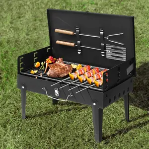 FatherDayGift Portable Square Charcoal Grill – 44x27x7cm Compact Black Outdoor BBQ Grill for Camping, Picnic, Backyard Use – Lightweight & Durable Design