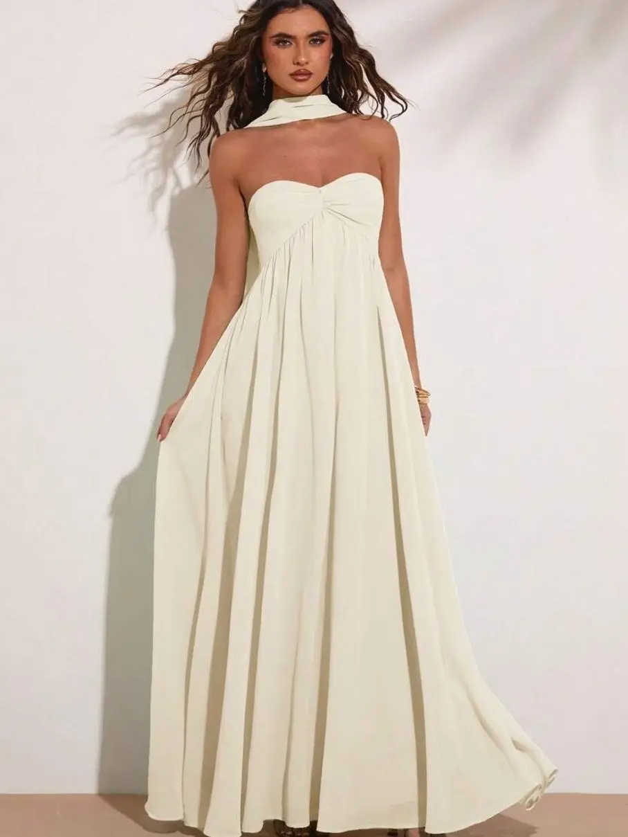 Women's Strapless Maxi Dress, Summer Beach Vacation Resort Dress, Elegant Y2K Tropical Holiday and Music Festival Outfit