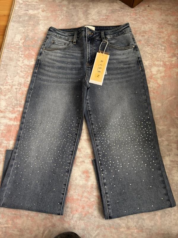 Risen Jeans - Womenswear Bottom with Sparkle Details