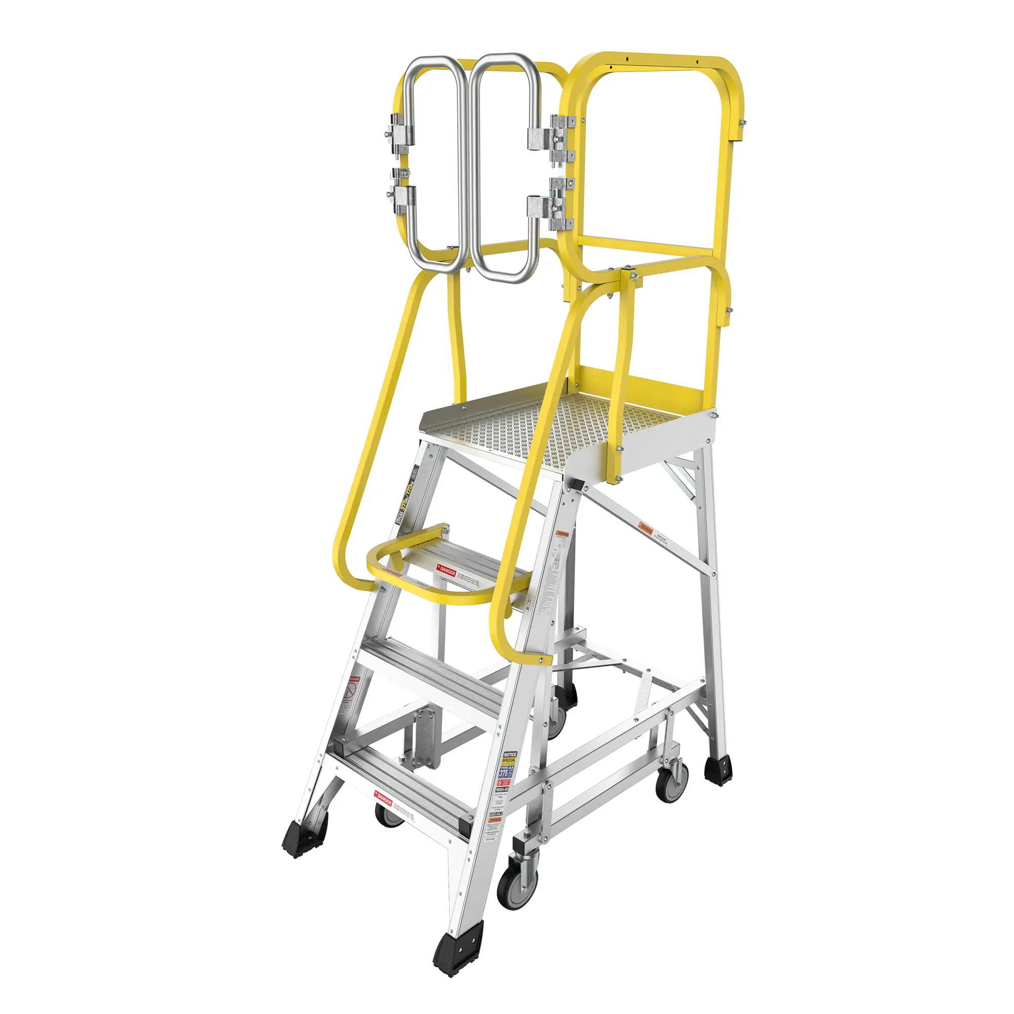4-Step Aluminum Frame Rolling Platform Ladder with Transport Wheels, 375 lbs Capacity, Lightweight, Anti-Slip Rungs, Push Handle, 20"x24" Size, 360° Guardrail System, Folding Step Stool for Home & Office Tools & Hardware Use, Prevents Slips