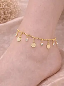 Tobillera Dorada Brillo Celestial con Dijes y Zirconias Size 10