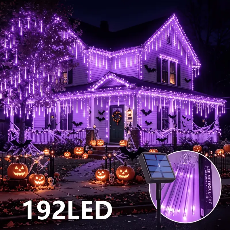 200-LED Outdoor Solar String Lights - Plastic Body, Rainfall Look Meteor Shower Raindrop Waterfall Lights for Halloween Fest, Courtyard Decor
