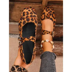 Women's Fashion Plain & Leopard Pattern Ballet Flats, Casual Comfortable Square Toe Flat Shoes for Daily Wear, Lightweight Fashionable Shoes for Women & Girls